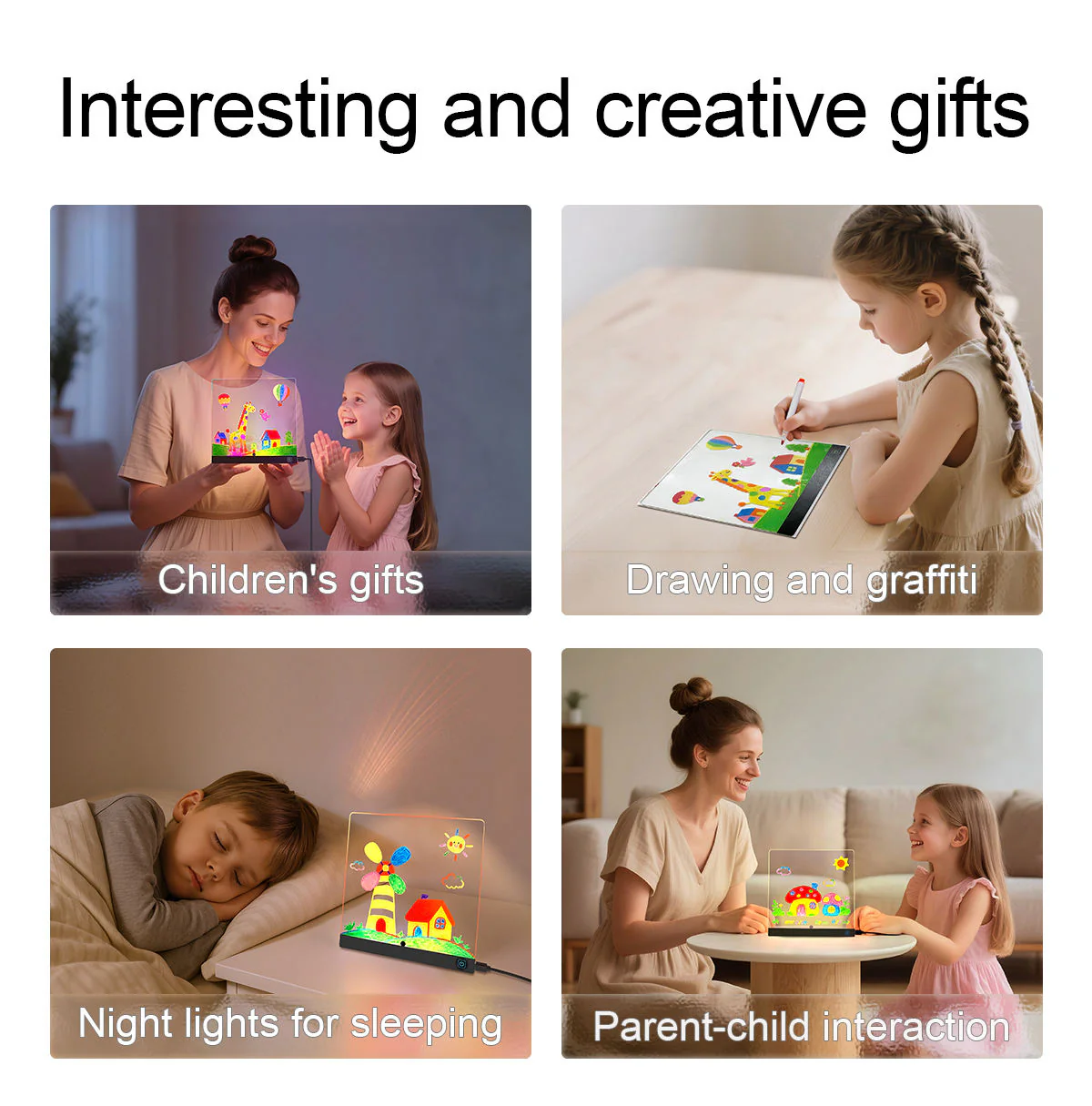 4-Color LED Acrylic Drawing Night Light – USB Erasable Creative Lamp for Kids - Image 4